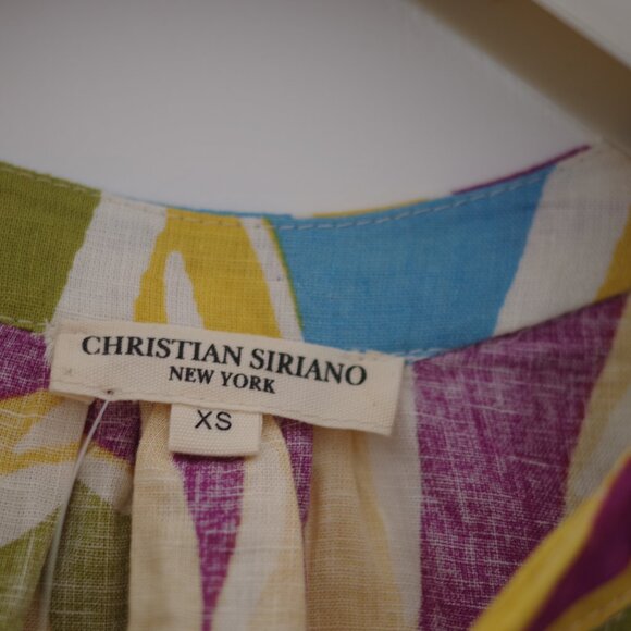 Christian Soriano NY linen Green and Yellow Leaf Print Blouse size XS - Picture 11 of 13